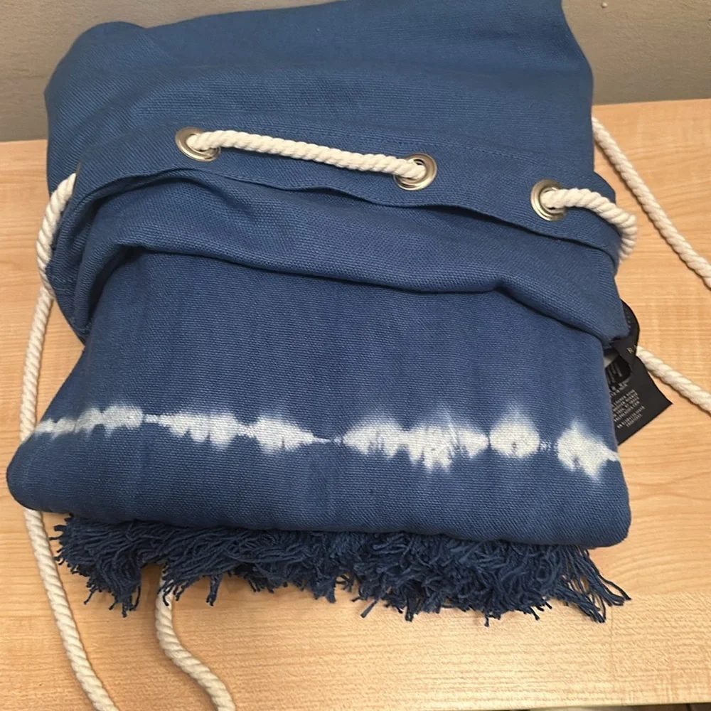 Ralph Lauren Hadley Tie Dye Tassel Accent Beach Blanket 60x60 & Canvas Logo Bag